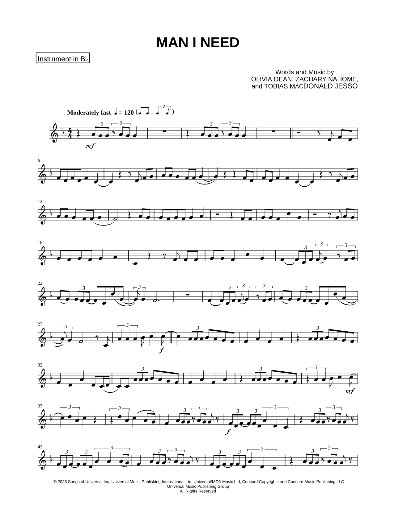 Man I Need - Bb Instrument