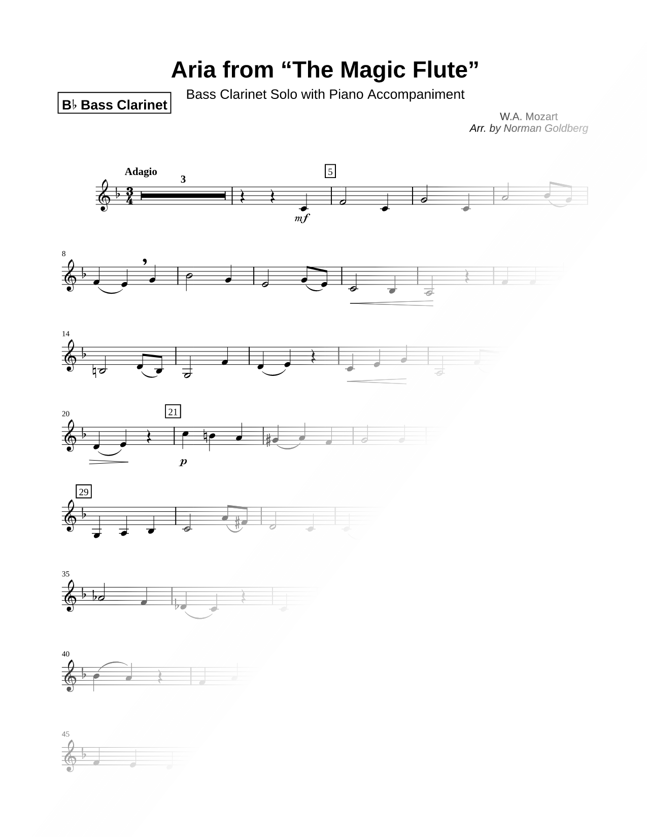 Aria from the Magic Flute - Bass Clarinet part