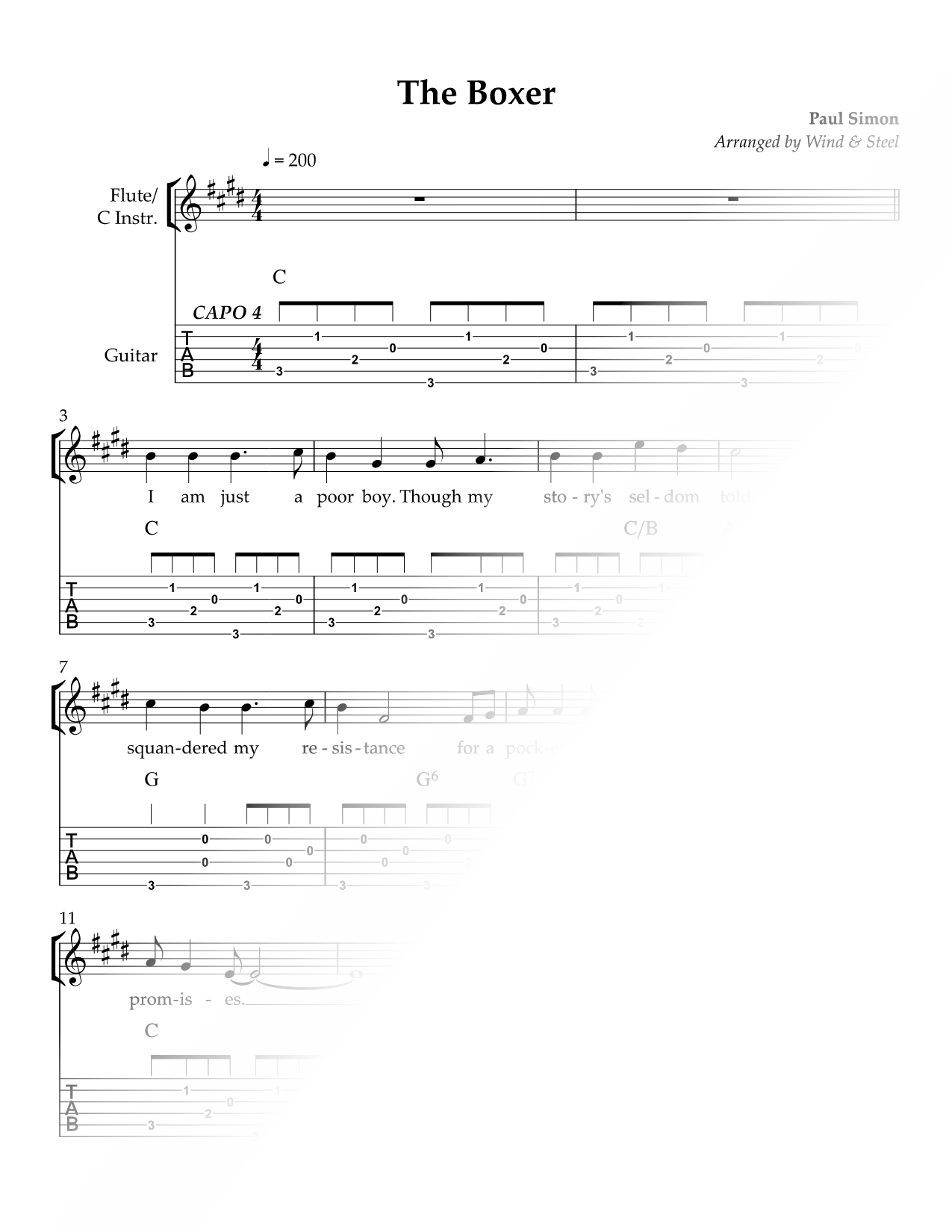 The Boxer - Flute & Guitar (TAB)