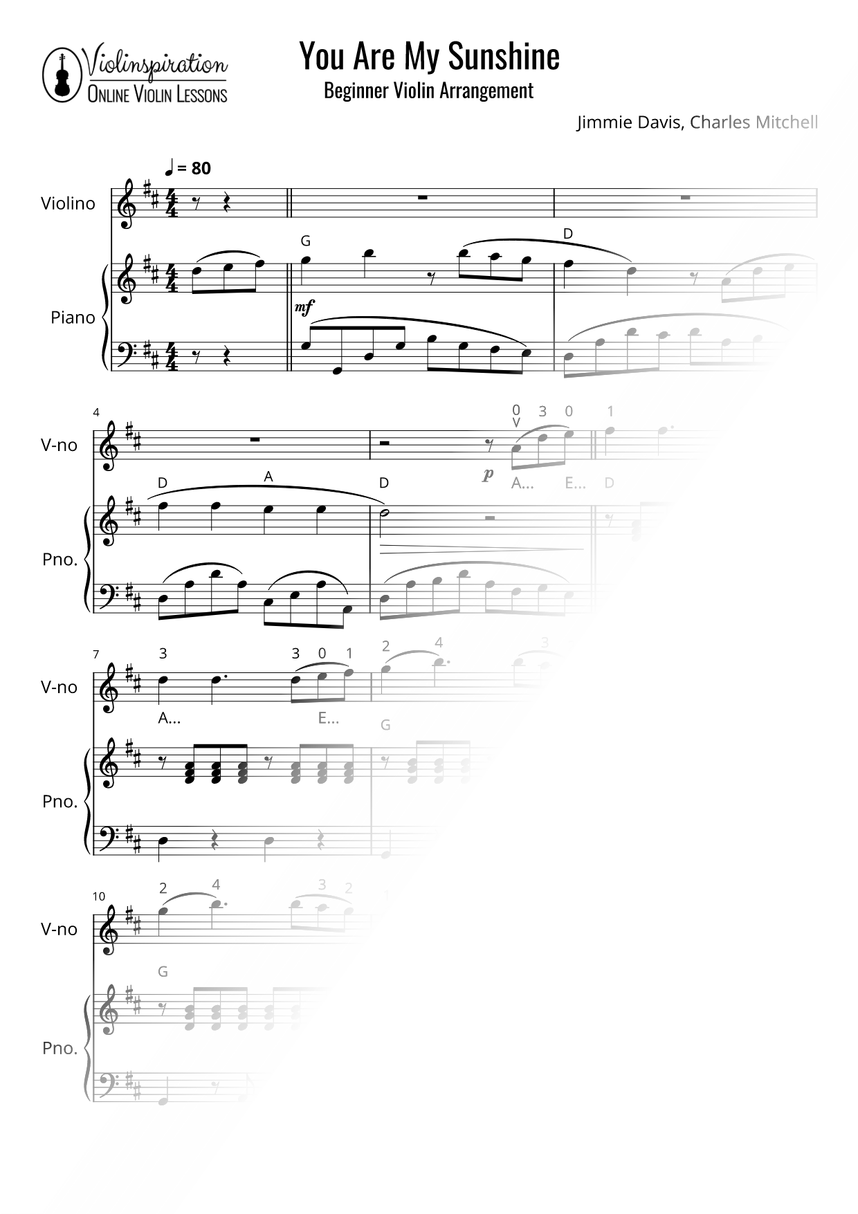 You Are My Sunshine - Violin & Piano [beginner]