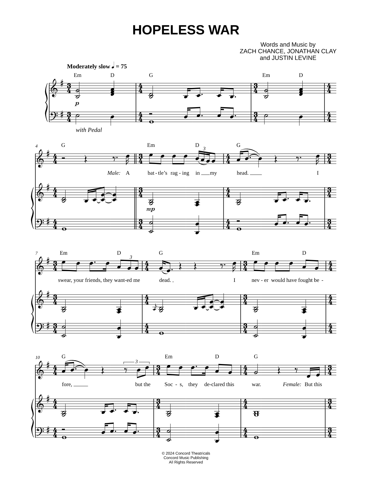 Hopeless War - by The Outsiders: The Musical - Piano/Vocal/Chords, Singer Pro