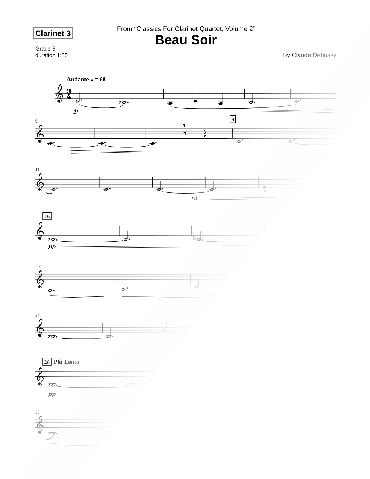Beau Soir - Clarinet 3 Part