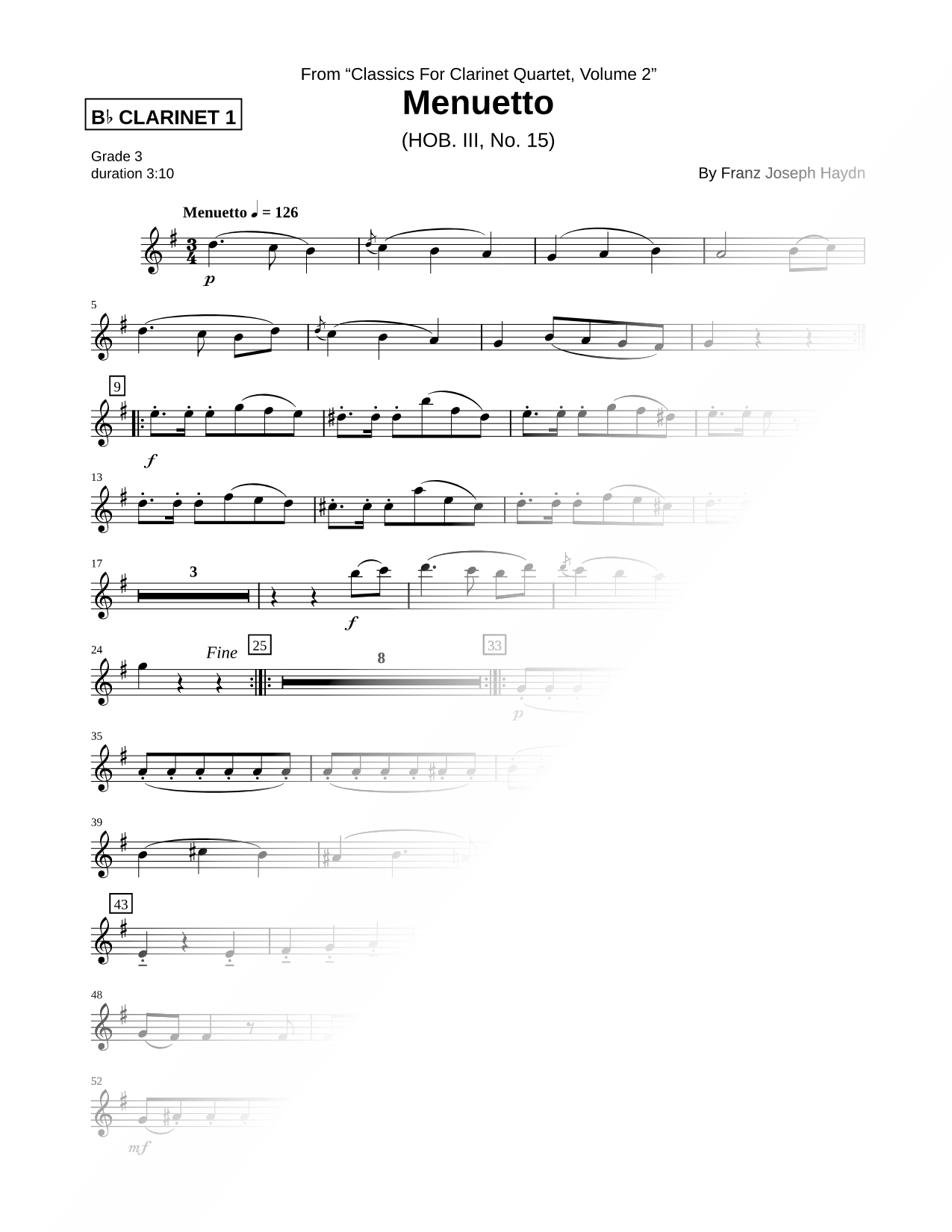 Menuetto (Clarinet 1 Part)