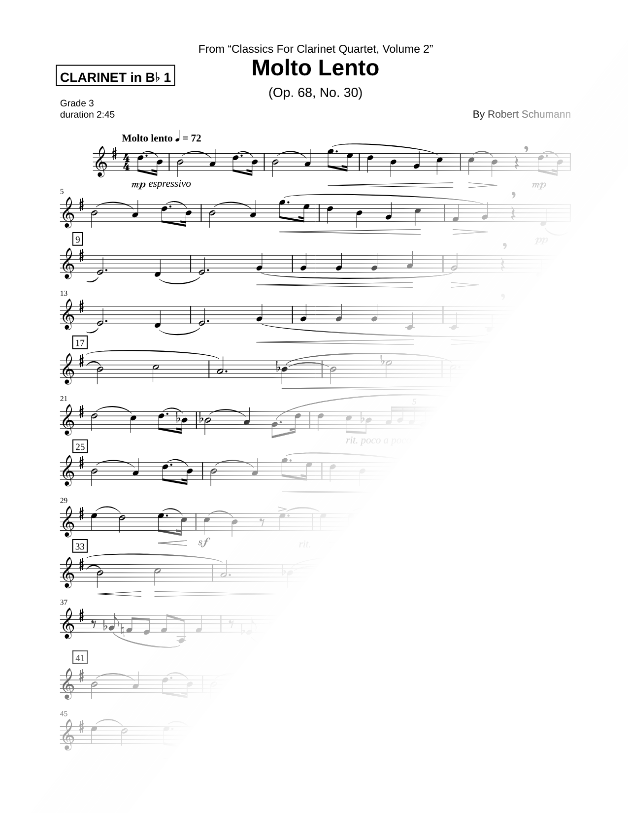 Molto Lento, Op. 68, No. 30 - Clarinet 1 Part