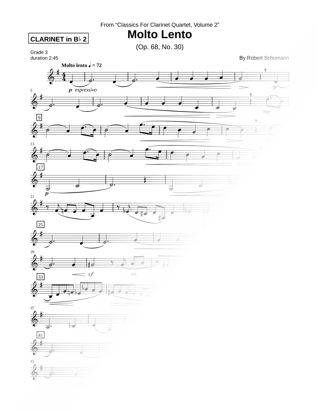 Molto Lento, Op. 68, No. 30 - Clarinet 2 Part