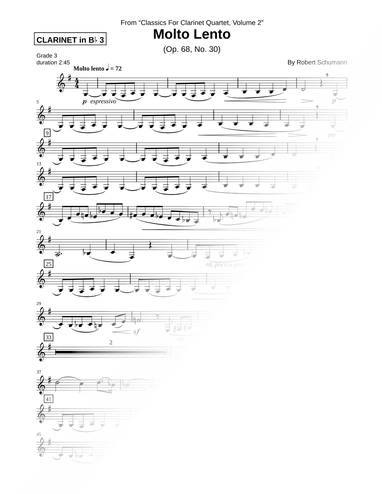 Molto Lento, Op. 68, No. 30 - Clarinet 3 Part