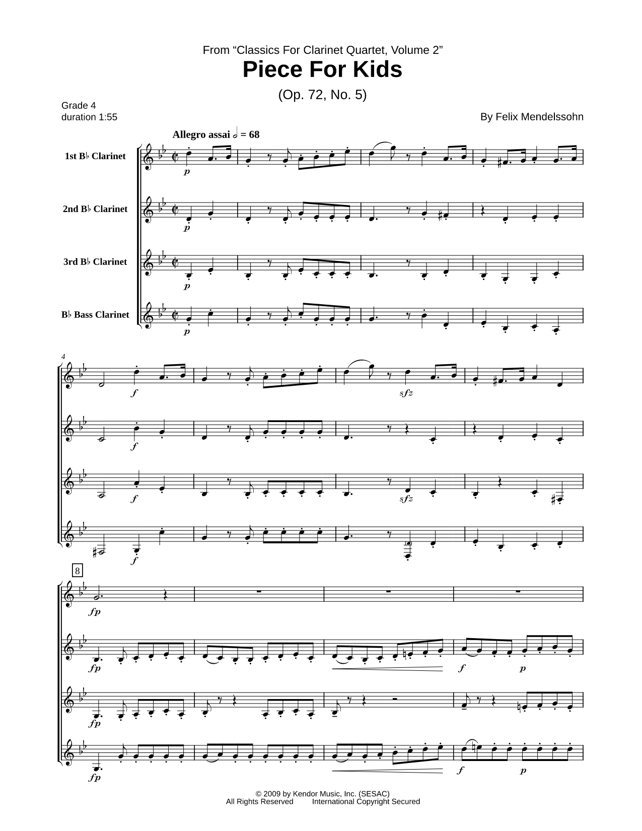 Piece for Kids (Clarinet Quartet Score)