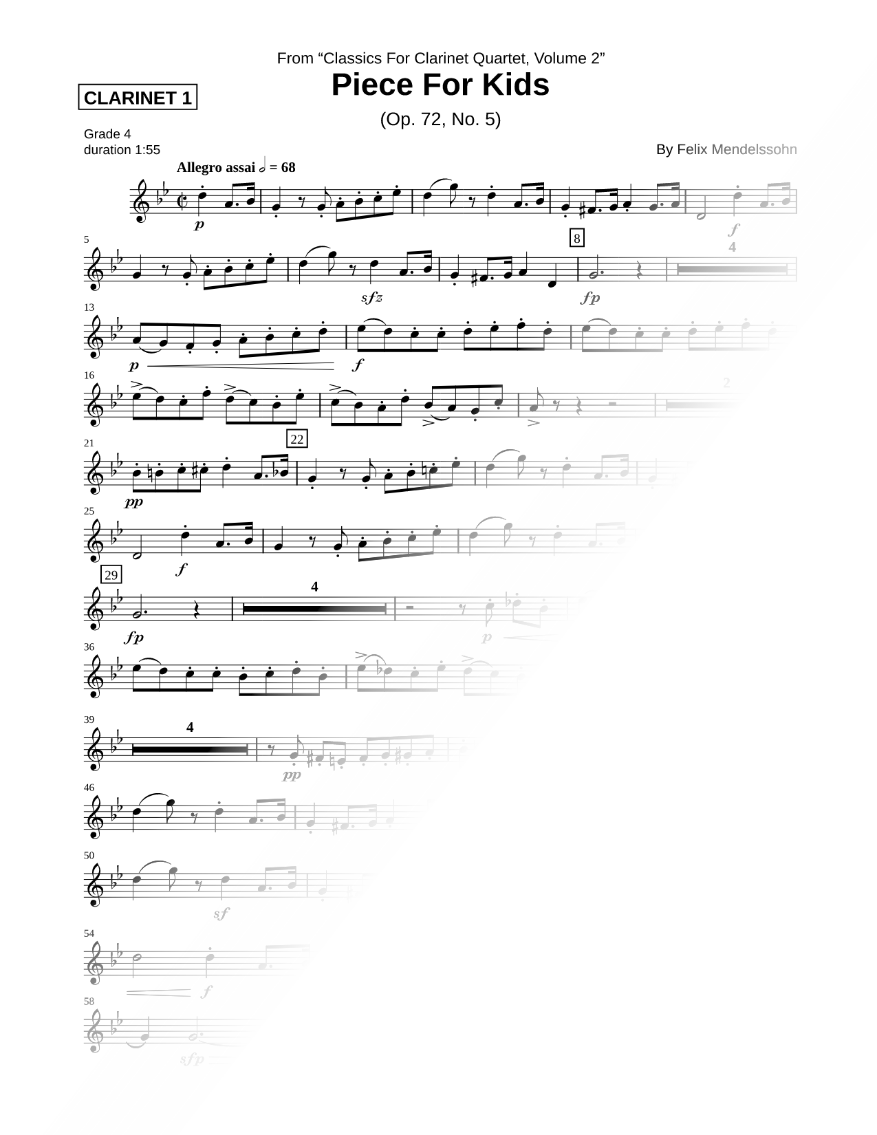 Piece for Kids (Clarinet 1 Part)