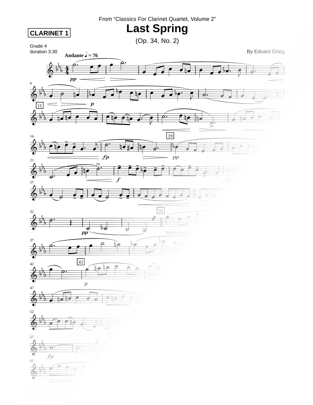 Last Spring (Clarinet 1 Part)