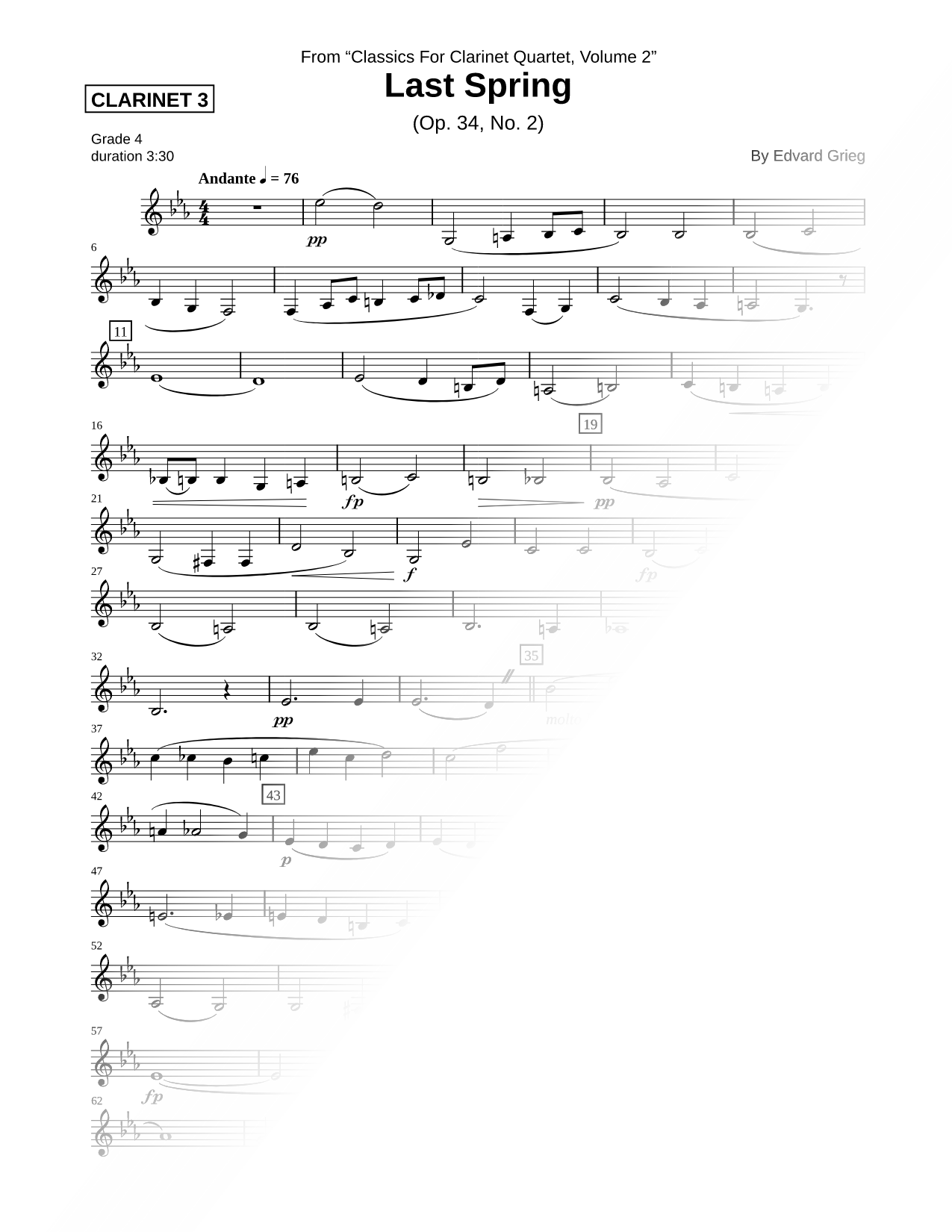 Last Spring (Clarinet 3 Part)