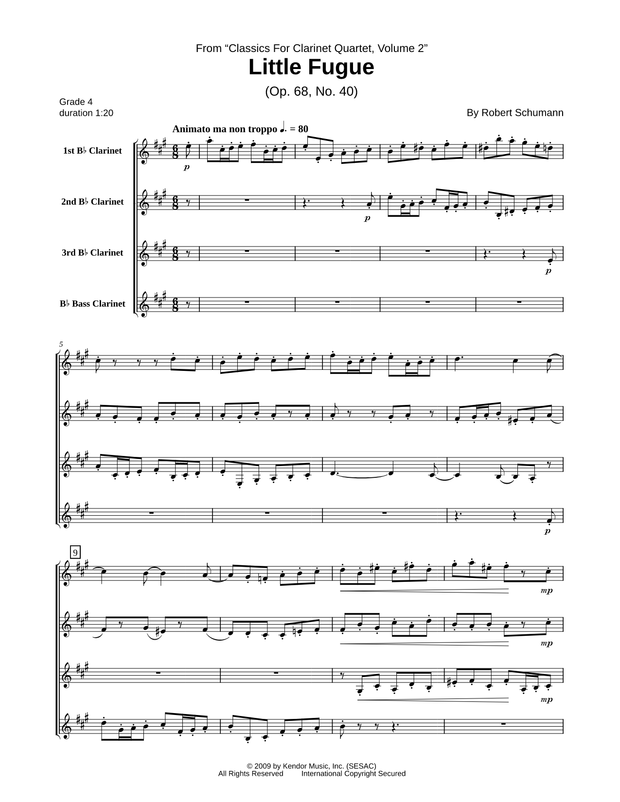 Little Fugue, Op. 68, No. 40 - Clarinet Quartet Score