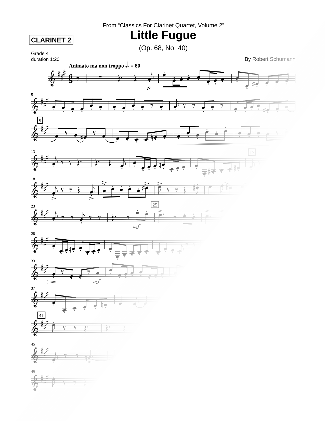 Little Fugue, Op. 68, No. 40 - Clarinet 2 Part