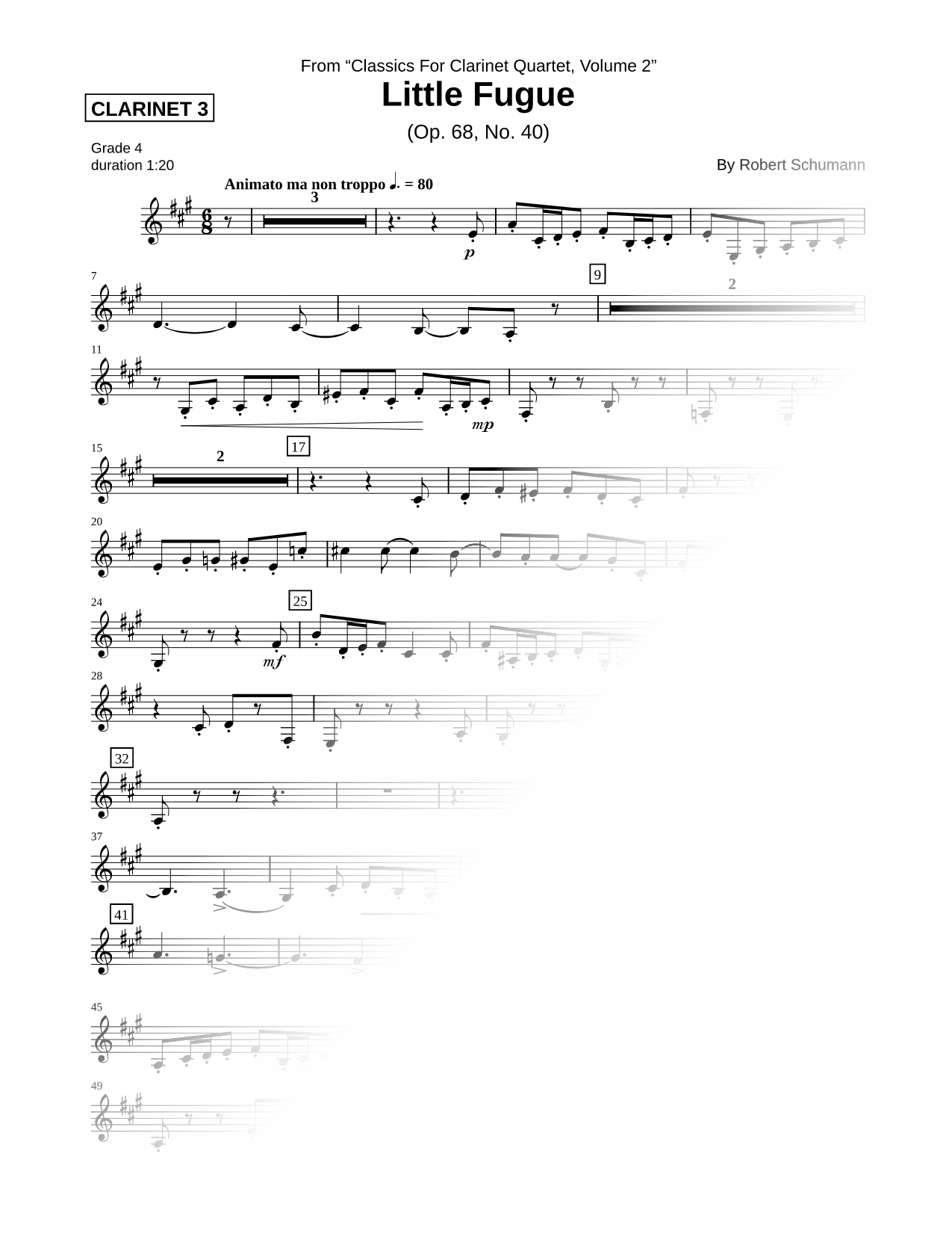 Little Fugue, Op. 68, No. 40 - Clarinet 3 Part
