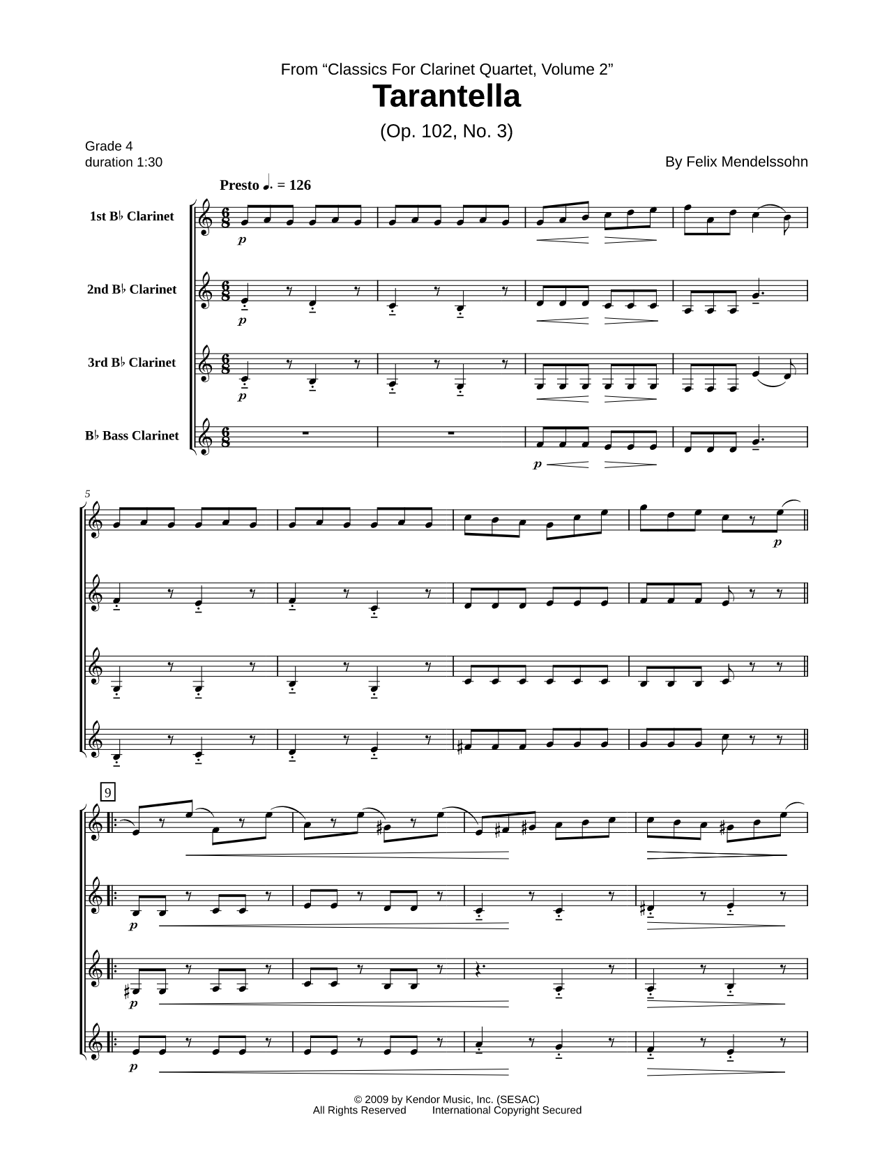 Tarantella - Clarinet Quartet Score
