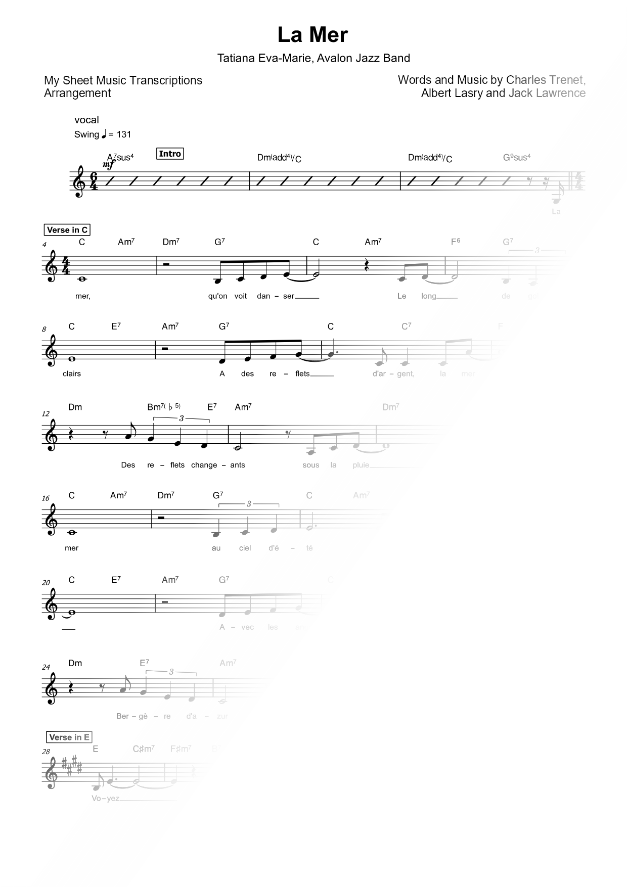 La Mer (Tatiana Eva-Marie & Avalon Jazz Band)