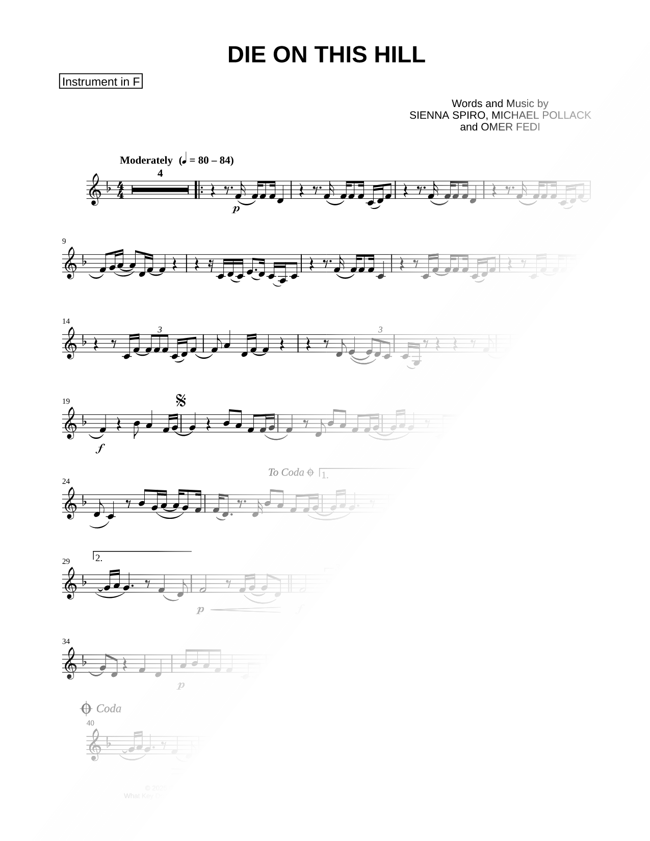 Die on This Hill - F Instrument