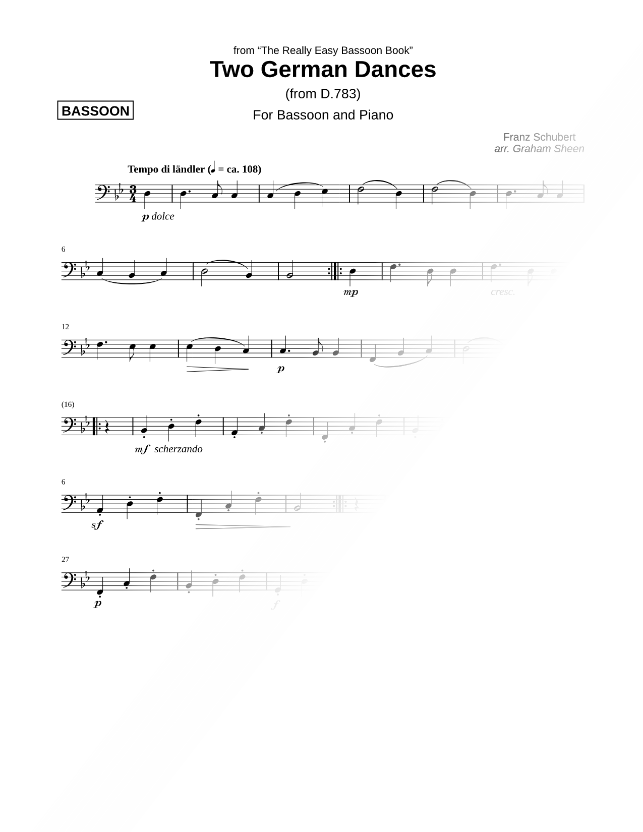 Two German Dances, D. 783 (Bassoon Part)