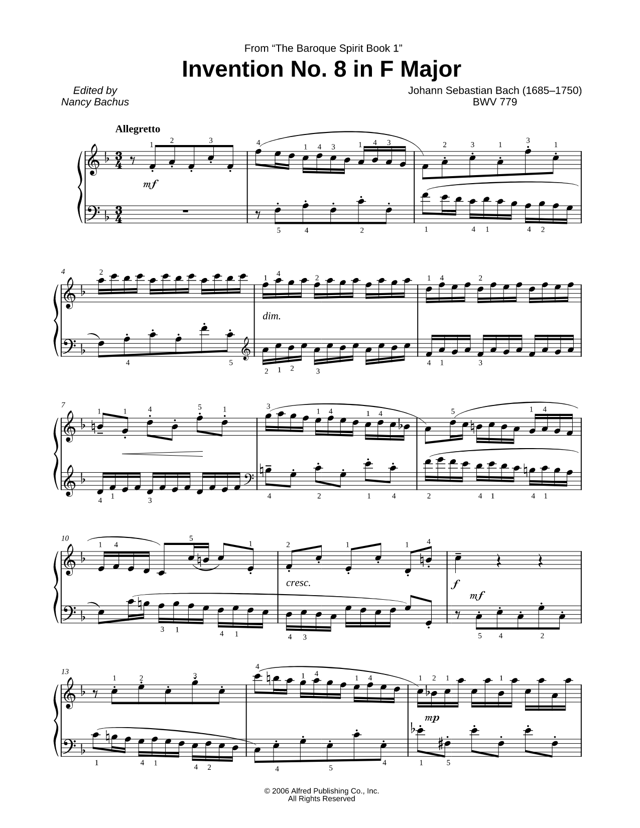 Two Part Invention No. 8, BWV 779 (ed. Bachus)