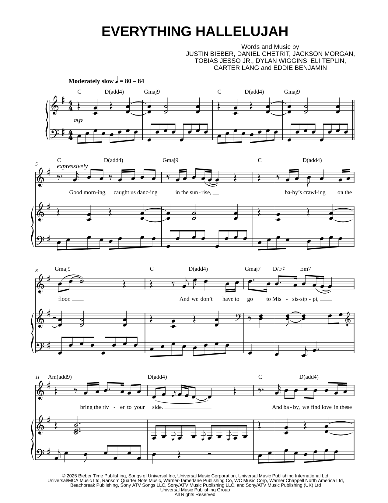 EVERYTHING HALLELUJAH - by Justin Bieber - Piano/Vocal/Chords, Singer Pro