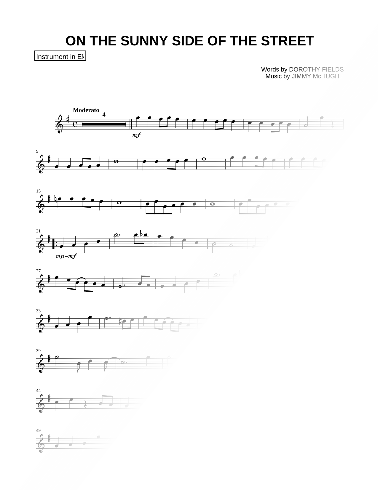On the Sunny Side of the Street - Eb Instrument
