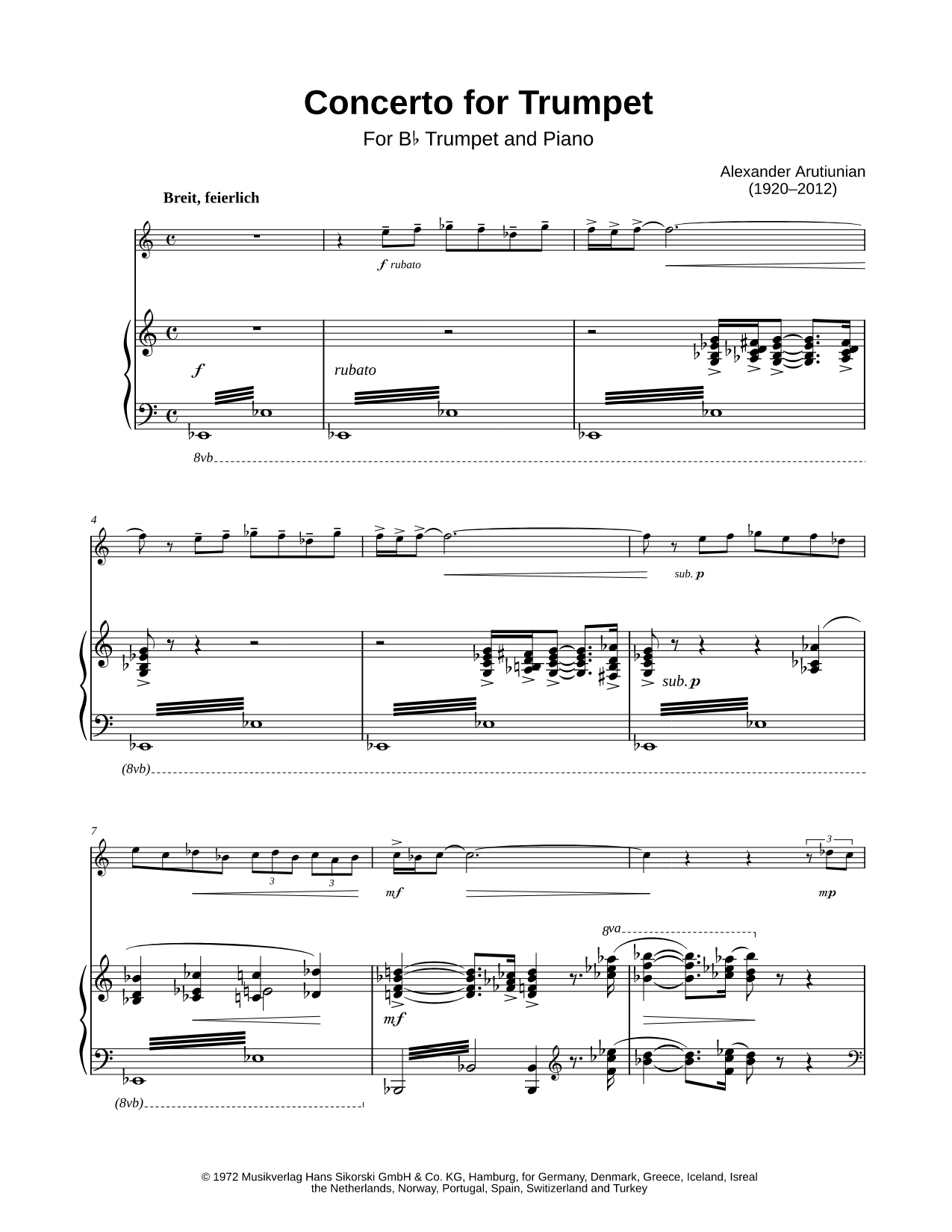 Concerto for Trumpet - Piano Accompaniment