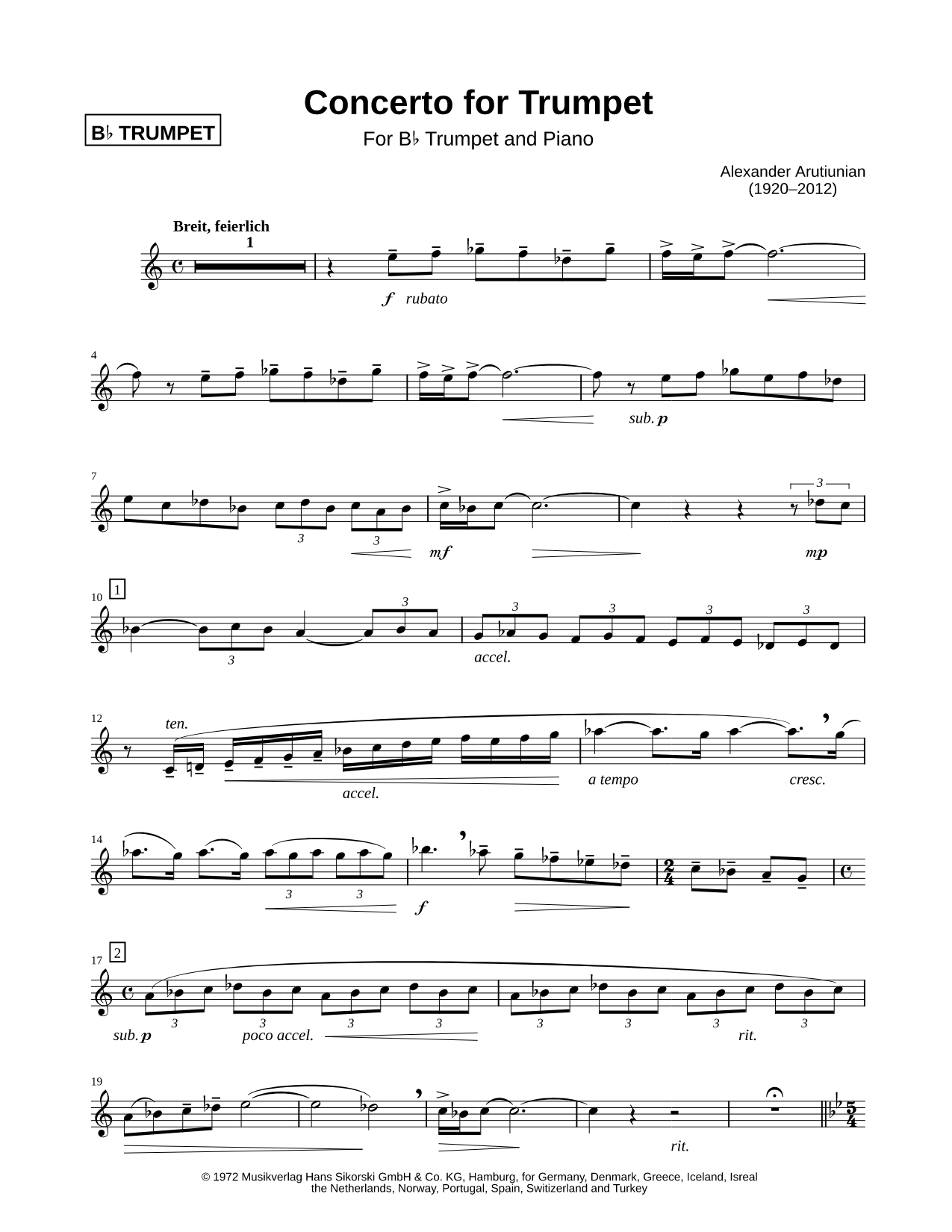 Concerto for Trumpet - Trumpet part
