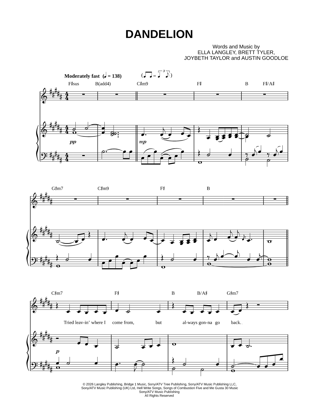 Dandelion - by Ella Langley - Piano/Vocal/Chords, Singer Pro