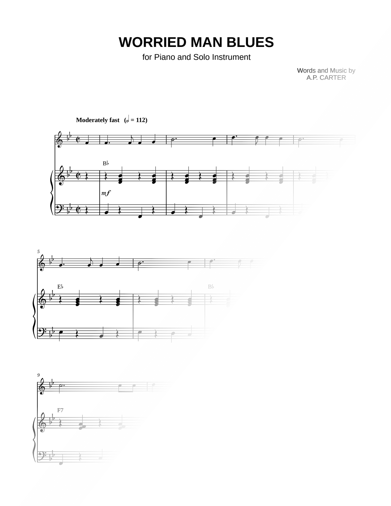 Worried Man Blues - Piano Accompaniment