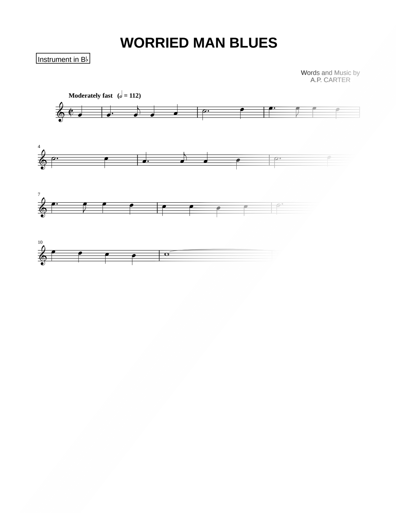 Worried Man Blues - Bb Instrument