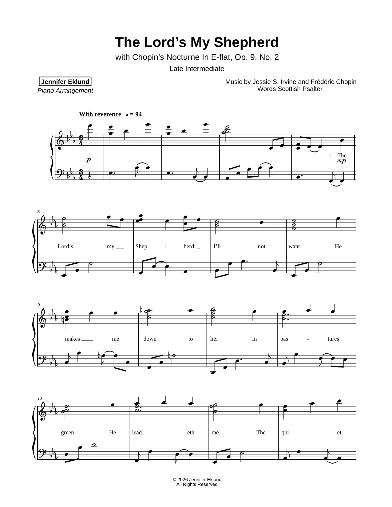 The Lord's My Shepherd (with Chopin's Nocturne in Eb) [late intermediate]