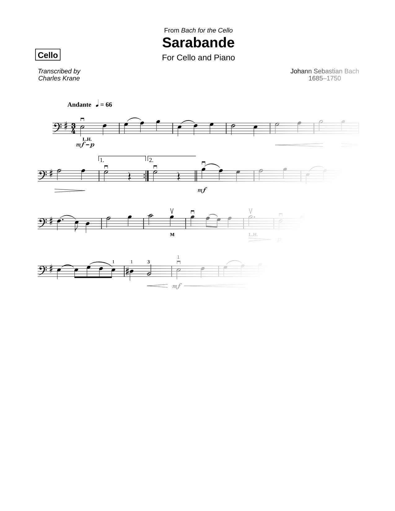 Sarabande (Cello part)