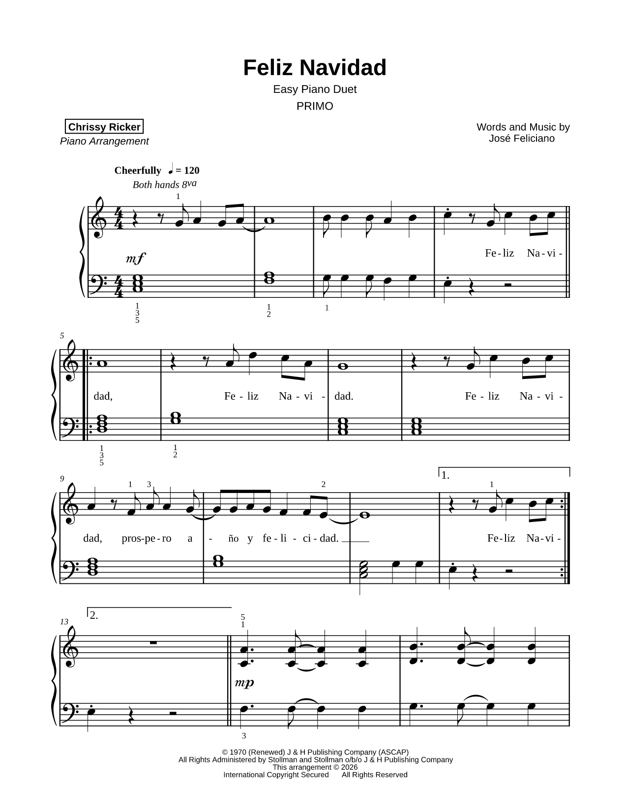 Feliz Navidad [easy duet]