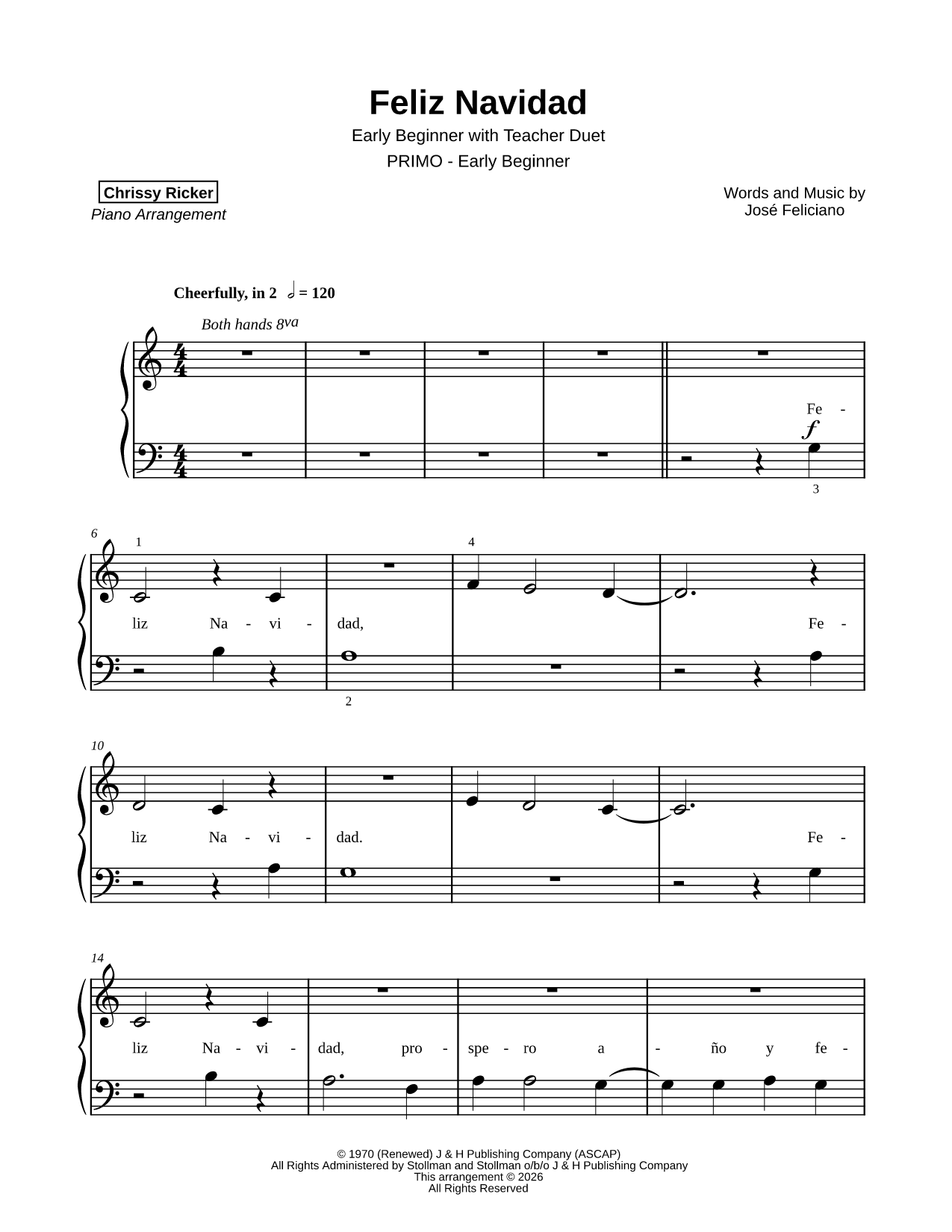 Feliz Navidad [early beginner duet]