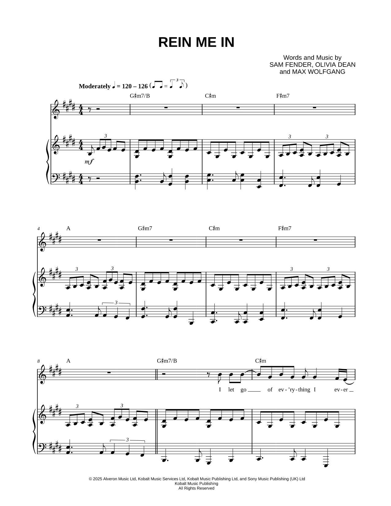 Rein Me In - by Sam Fender & Olivia Dean - Piano/Vocal/Chords, Singer Pro